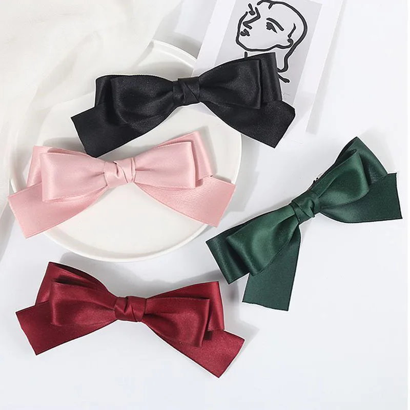 

Korean Sweets Bow Hair Clips for Women Hair Accessories Woman Black Bangs Headdress Hairpins Claws Silk Opaski Dla Dziewczynek