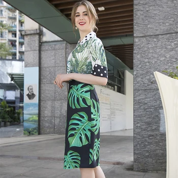 Summer fashion beaded high street party suit women's short-sleeved printed shirt + pencil skirt 2 piece set
Summer fashion beaded high street party suit women's short-sleeved printed shirt + pencil skirt 2 piece set