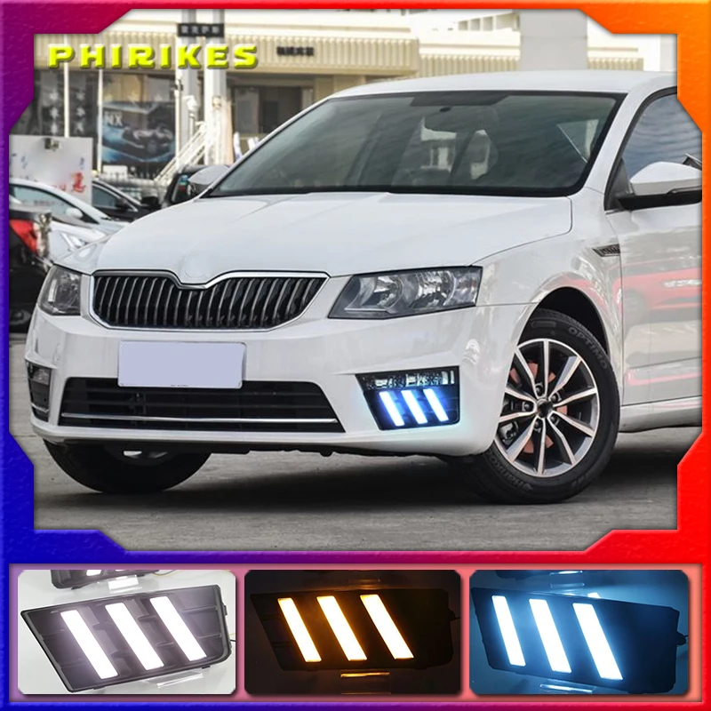 

2Pcs LED DRL Daytime driving Running Lights Daylight cover hole free shipping for Skoda Octavia RS A7 2016 2017