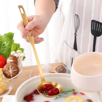 2 Pieces Gold Metal Soup Ladle Colander Set, Long Handle Stainless Steel Kitchenware Cookware Serving Spoon Cooking Utensil
2 Pieces Gold Metal Soup Ladle Colander Set, Long Handle Stainless Steel Kitchenware Cookware Serving Spoon Cooking Utensil