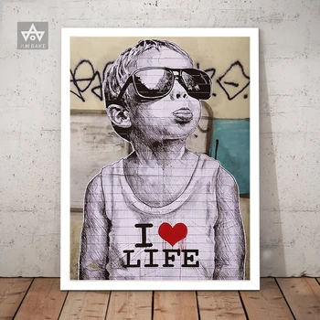 Banksys Graffiti Art Abstract Canvas Painting Girl Smile Robot and Barcode Posters and Prints "I Love Life" Wall Canvas Art Home
Banksys Graffiti Art Abstract Canvas Painting Girl Smile Robot and Barcode Posters and Prints "I Love Life" Wall Canvas Art Home