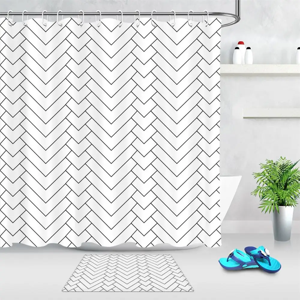 Geometric Patterns Shower Curtain Fabric Bathroom Mildew Proof Waterproof Polyester Bath Curtains Machine Washable | Дом и сад
