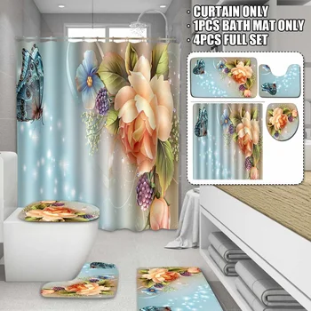 Elegant Flower Blue Rose Butterfly Parttern Waterproof Shower Curtain Non-slip Mats Bath Carpet Toilet Seat Cover Bathroom Decor
Elegant Flower Blue Rose Butterfly Parttern Waterproof Shower Curtain Non-slip Mats Bath Carpet Toilet Seat Cover Bathroom Decor