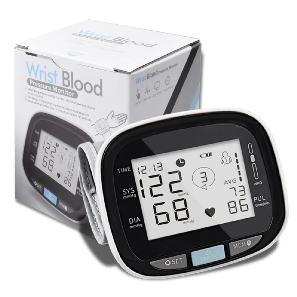 

Automatic Digital Wrist Blood Pressure Monitor Sphygmomanometer Tonometer Tensiometer Heart Rate Pulse Meter BP Monitor