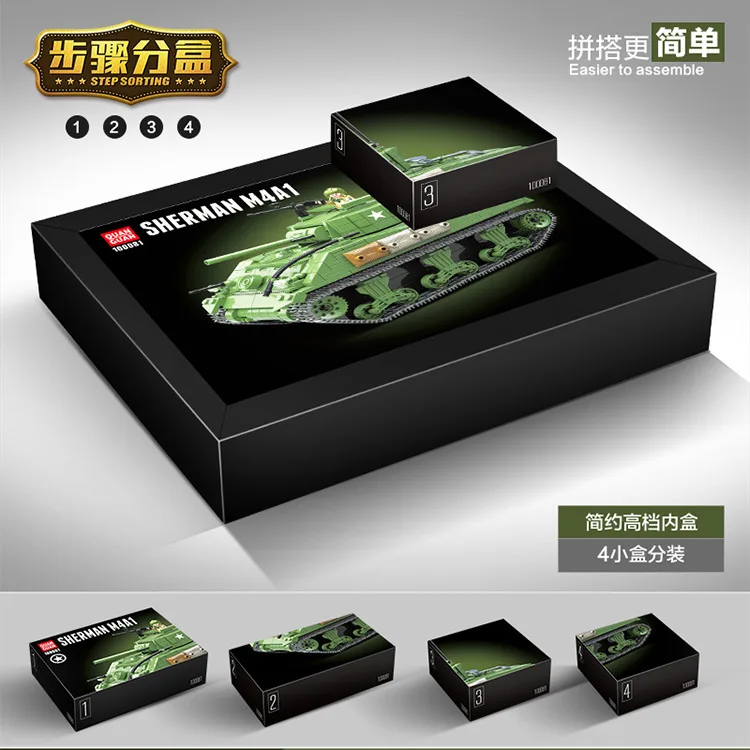 Crown 100081 WWII Military Series Tank Sherman M4A1 Children Fight Inserted Assembled Building Blocks Educational Toy
Crown 100081 WWII Military Series Tank Sherman M4A1 Children Fight Inserted Assembled Building Blocks Educational Toy