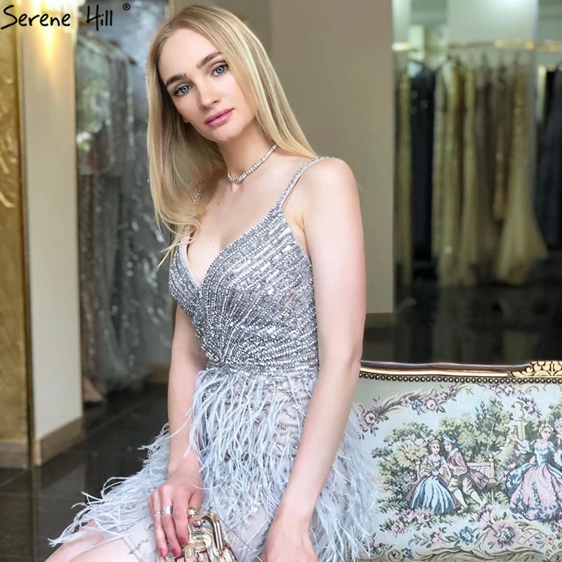 Serene Hill Grey Beading Feathers Mermaid Party Cocktail Gowns Evening Dresses JKP4836 Serene Hill Grey Beading Feathers Mermaid Party Cocktail Gowns Evening Dresses JKP4836