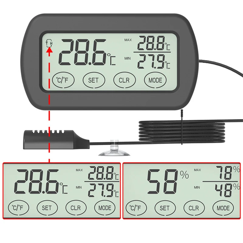 Generic Thermometer Hygrometer Monitor Gauge Incubator Max Min Temperature Humidity LCD Display