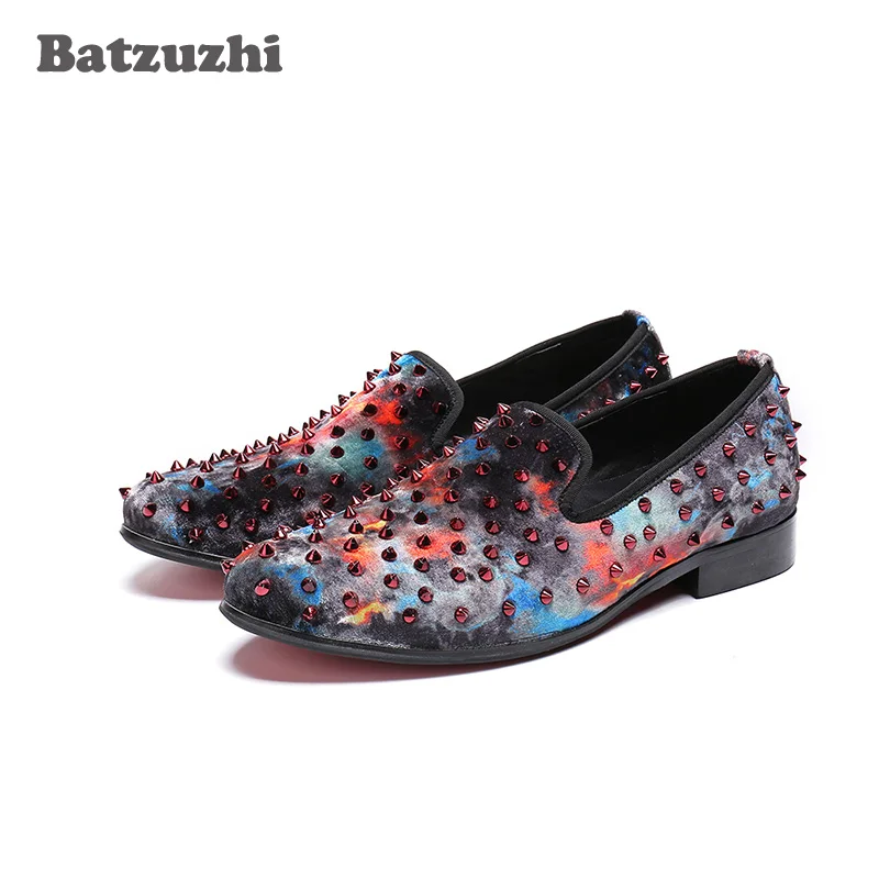 

Batzuzhi POP Rock Men Shoes Brand Leather Casual Men Loafers Moccasins Italian Flats Rivets Spikes Party Men Shoes, Big U6-12