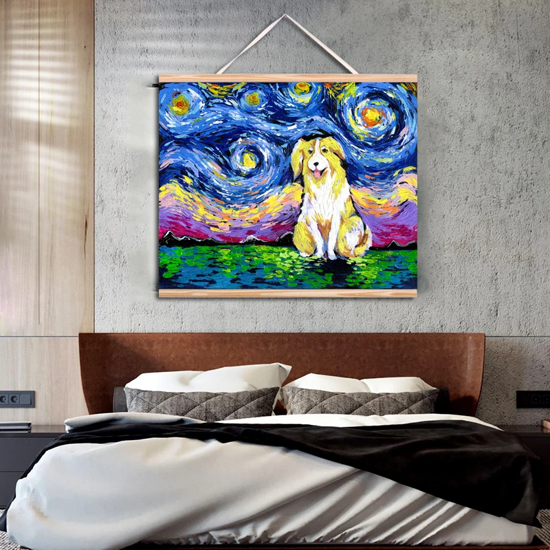 Фото Картина в деревянной рамке WANGART с изображением Бернской горы собаки звездная