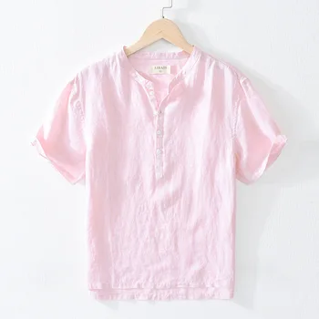 Pure Linen Shirts Men Casual Short Sleeve Stand Collar Pullover Tees Man Summer Fashion Breathable Tops Y2823
Pure Linen Shirts Men Casual Short Sleeve Stand Collar Pullover Tees Man Summer Fashion Breathable Tops Y2823