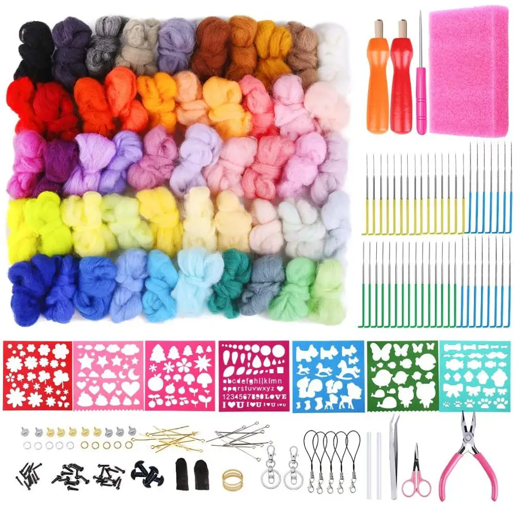 KAOBUY 215PCS Wool Needle Felting Kit With Wool Roving Fibre Wool Yarn Roving, Wool Felt Mold, Felting Tool Instruction
KAOBUY 215PCS Wool Needle Felting Kit With Wool Roving Fibre Wool Yarn Roving, Wool Felt Mold, Felting Tool Instruction