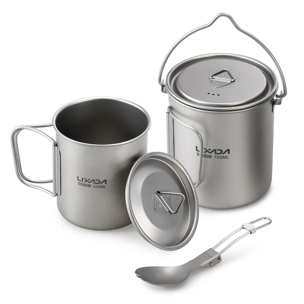 Lixada Titanium 3Pcs/Set Outdoor Pot 420ml Water Cup Mug with Lid Collapsible Handle Folding Spork for Hiking Backpacking
Lixada Titanium 3Pcs/Set Outdoor Pot 420ml Water Cup Mug with Lid Collapsible Handle Folding Spork for Hiking Backpacking