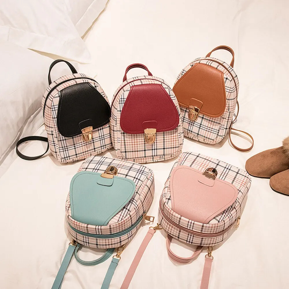 2021 Women Mini Backpack Crossbody Bag For Teenager Girls Plaid Shoulder Phone Purse Korean Style New Trendy Female Bagpack | Багаж и