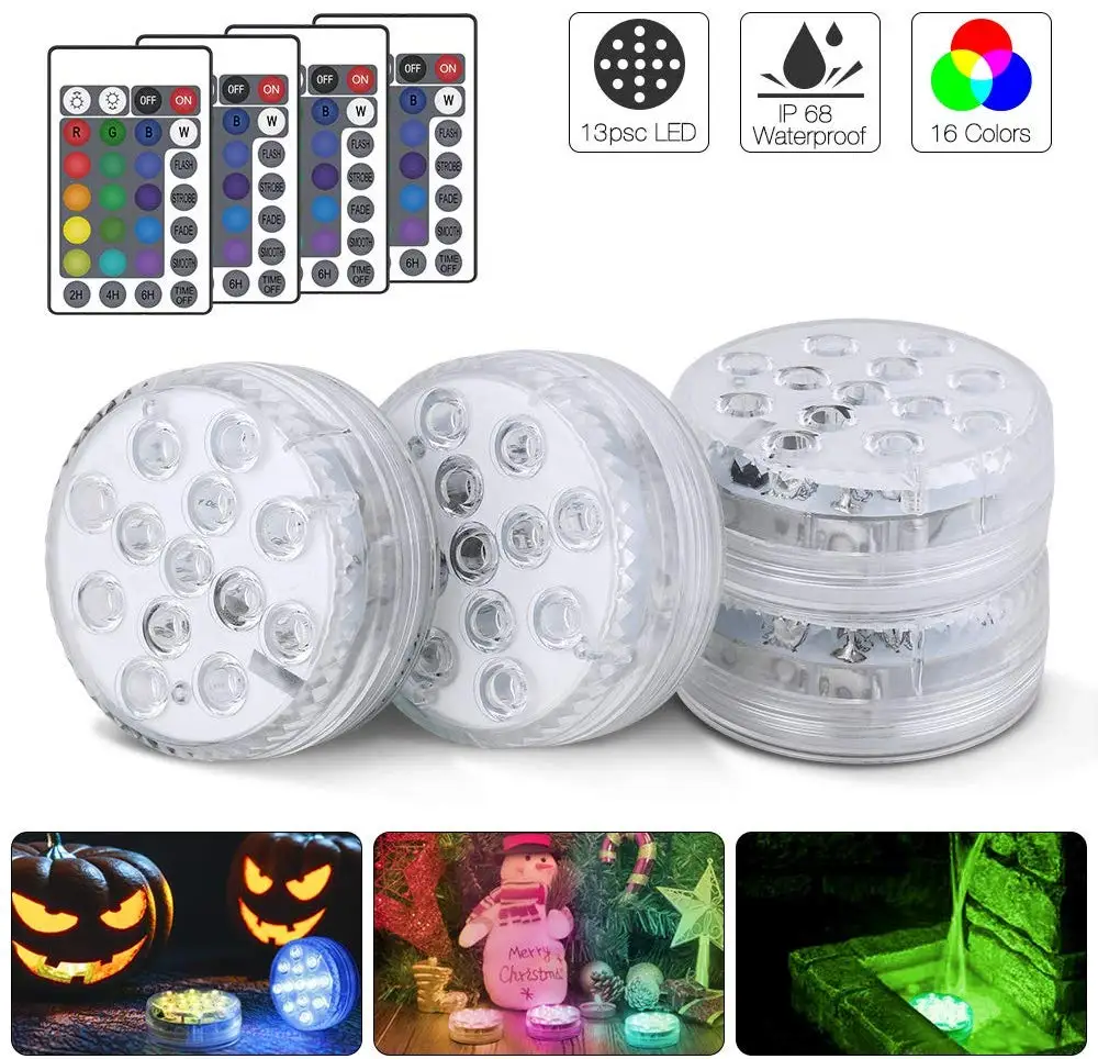 Submersible LED Lights, Pond Lights with Remote Control 13-LED RGB Underwater Hot Tub Lights for Aquarium,Vase Base,Pond,Pool
Submersible LED Lights, Pond Lights with Remote Control 13-LED RGB Underwater Hot Tub Lights for Aquarium,Vase Base,Pond,Pool