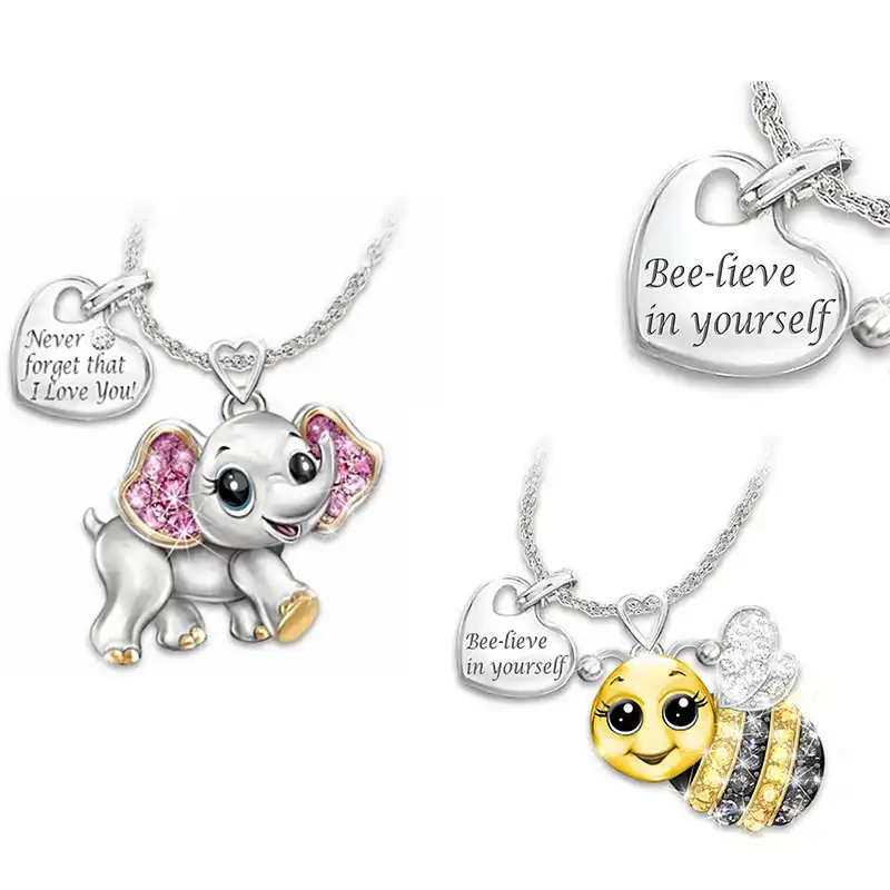 creative women necklaces elephant bee heart letter carving