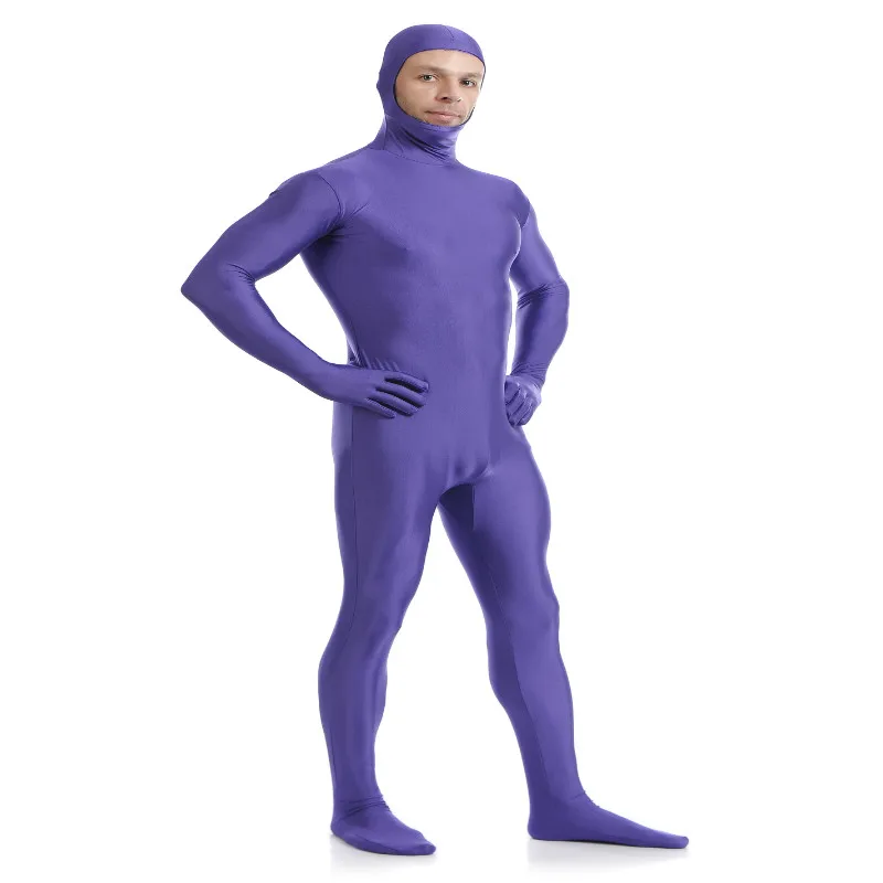 Open Face Zentai Spandex Unisex Catsuit Skin Tight Costume Purple L Open Face Zentai Spandex Unisex Catsuit Skin Tight Costume Purple L