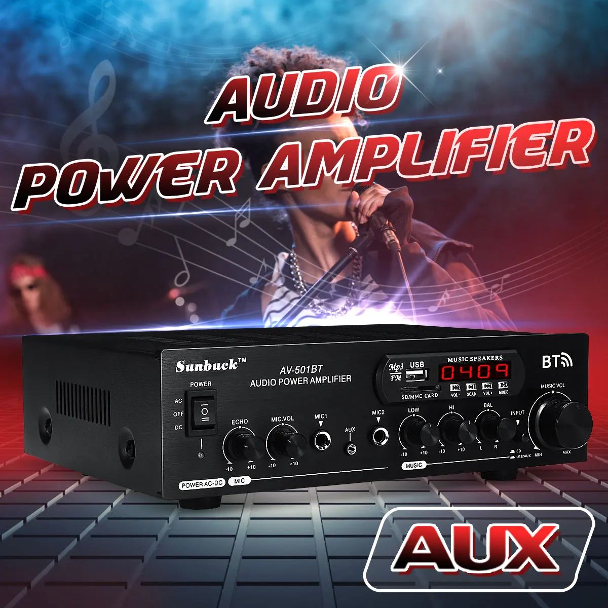 bluetooth 2.0 hifi 1200W 220V/110V Audio power amplifier speaker 4 microphone remote control Support FM USB SD Card 2 Mic input
bluetooth 2.0 hifi 1200W 220V/110V Audio power amplifier speaker 4 microphone remote control Support FM USB SD Card 2 Mic input