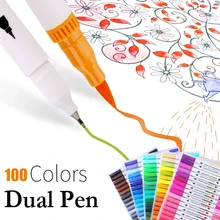 Marqueur à base d'aquarelle de stylo de brosse de double pointe pour dessiner des fournitures d'art de bureau d'étudiant de livre de coloriage(China)