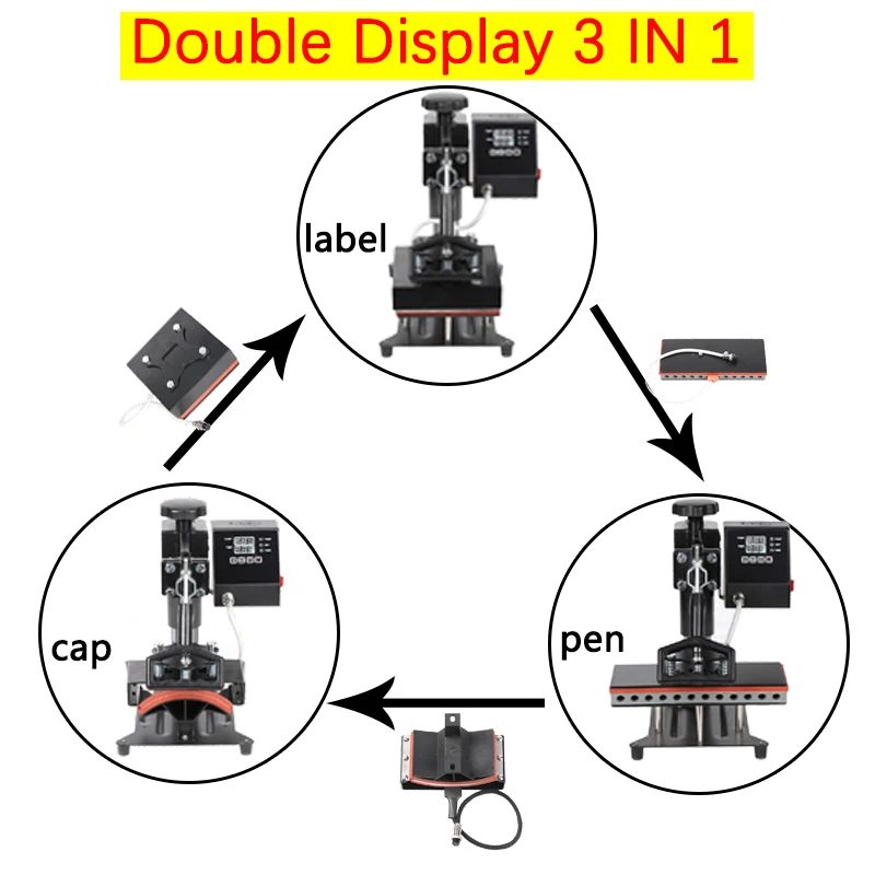 NEW 3 in 1 Digital Double Display Pen Printing Machine Cap Heat Press Machine 15x15CM Logo DIY Sublimation Machine Label Printer
NEW 3 in 1 Digital Double Display Pen Printing Machine Cap Heat Press Machine 15x15CM Logo DIY Sublimation Machine Label Printer