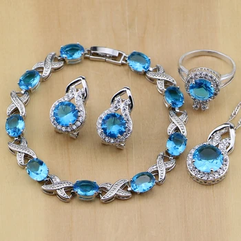 925 Silver Jewelry Blue Cubic Zirconia White Crystal Earrings Pendant Necklace Rings Bracelet Jewelry Sets For Women
925 Silver Jewelry Blue Cubic Zirconia White Crystal Earrings Pendant Necklace Rings Bracelet Jewelry Sets For Women