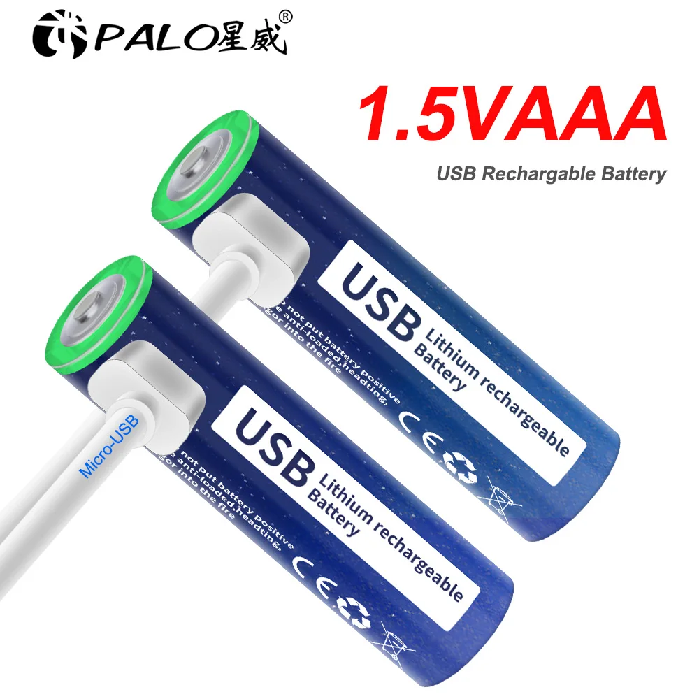 PALO 1.5V USB Rechargeable aaa Li-ion Battery AAA lithium battery 1110mWh usb aaa battery 1.5v aaa For Wireless Mouse Toy+ Cable 
PALO 1.5V USB Rechargeable aaa Li-ion Battery AAA lithium battery 1110mWh usb aaa battery 1.5v aaa For Wireless Mouse Toy+ Cable