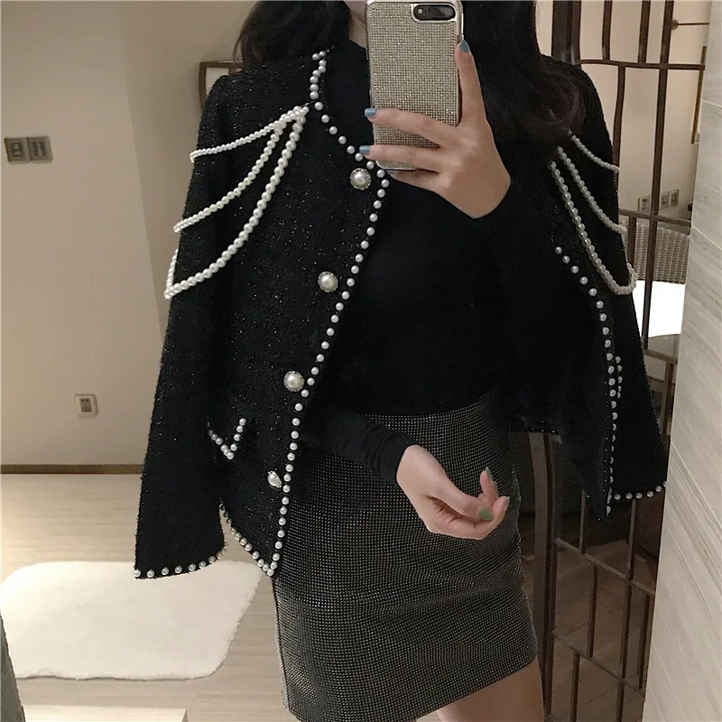 Fashion Mini-fragrance Jacket Winter Version Single-row Button-down Long-sleeved Slim Temperament Tweed Cardigan 2020 Black Coat
Fashion Mini-fragrance Jacket Winter Version Single-row Button-down Long-sleeved Slim Temperament Tweed Cardigan 2020 Black Coat