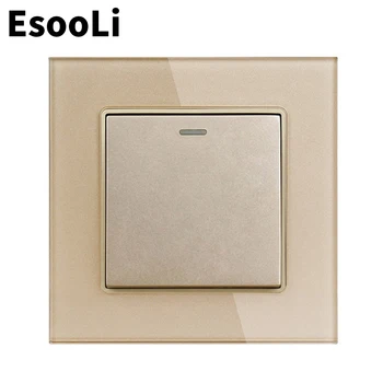 Esooli Gold Push button switch Luxury Crystal Glass Panel 1 Gang 1 Way Wall Light Button Switch On / Off Wall Switch 16A 250V
Esooli Gold Push button switch Luxury Crystal Glass Panel 1 Gang 1 Way Wall Light Button Switch On / Off Wall Switch 16A 250V