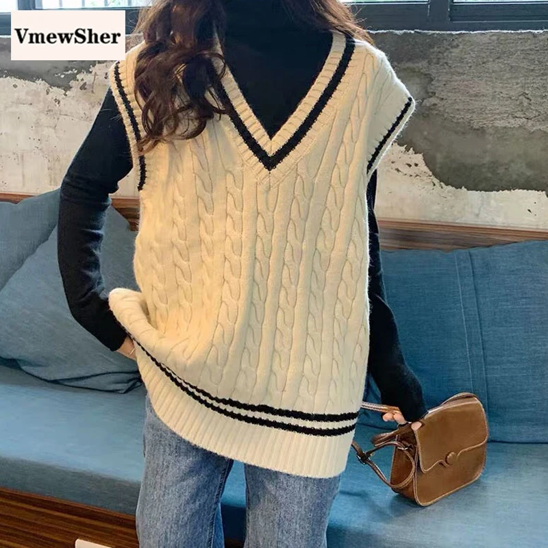 VmewSher New Sweater Vest Autumn Women New Striped Color Block Loose Pullover Preppy Style Sleeveless V Neck Jumper Knitted Top
VmewSher New Sweater Vest Autumn Women New Striped Color Block Loose Pullover Preppy Style Sleeveless V Neck Jumper Knitted Top