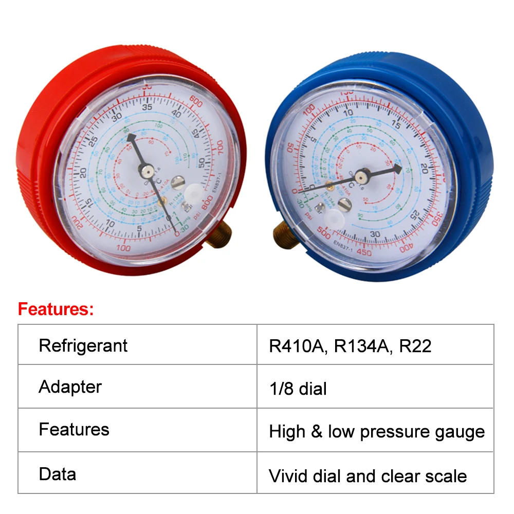 Pair Air Conditioner R410A R134A R22 Refrigerant Low&High Pressure Gauge PSI KPA
Pair Air Conditioner R410A R134A R22 Refrigerant Low&High Pressure Gauge PSI KPA