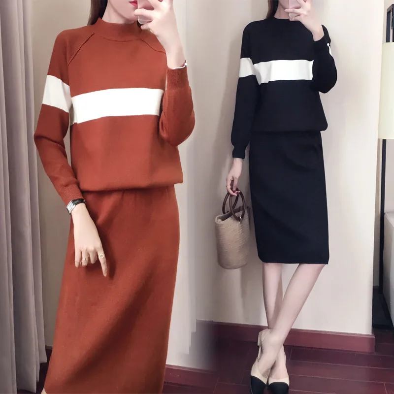 Plus Size 5XL Women Long Sleeve Striped Pullovers Sweaters + Pencil Skirt Two Piece Sets Woman Knitted Jumpers Skirts Suit L3841
Plus Size 5XL Women Long Sleeve Striped Pullovers Sweaters + Pencil Skirt Two Piece Sets Woman Knitted Jumpers Skirts Suit L3841