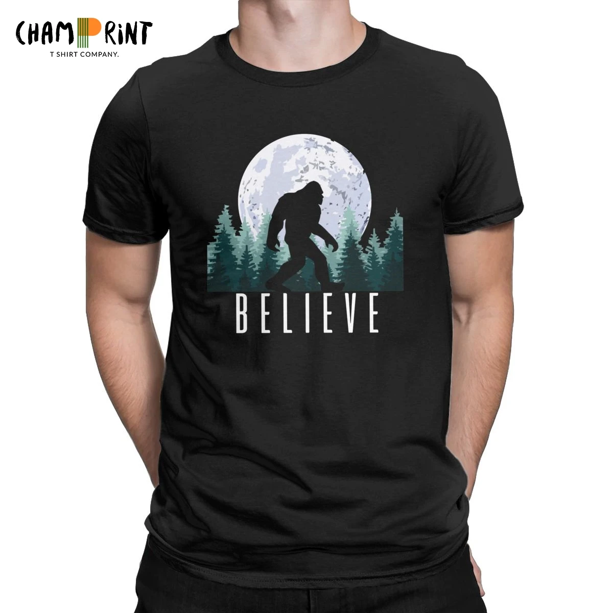 Bigfoot Believe мужские футболки новинка с коротким рукавом и круглым вырезом из 100%