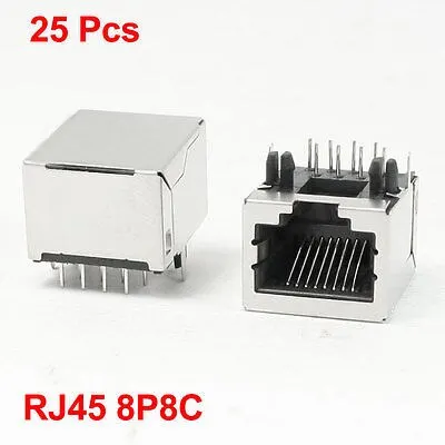 Right Angle Rear Pins 8P8C RJ45 Modular Network PCB Jack 25Pcs