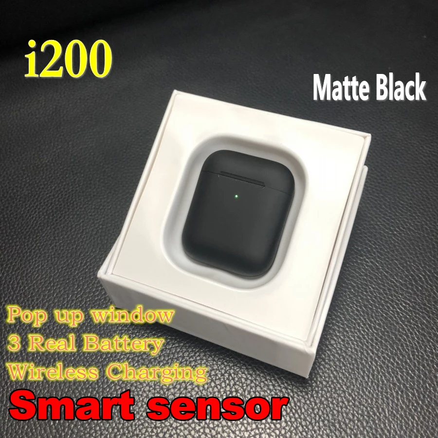 

Matte Black i200 TWS Smart Sensor Wireless Bluetooth Earphone 1:1 Replica Pop up Charging PK w1 H1 chip i9000 i80 i500 i1000 tws