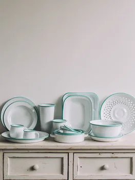 Nordic green edge enamel tableware bowl dish cup plate tableware set creative sub grid plate household dinnerware
Nordic green edge enamel tableware bowl dish cup plate tableware set creative sub grid plate household dinnerware