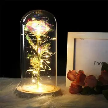 Artificial Gold Foil Rose Flower And USB Powered LED Light String In Glass Dome On Wooden Base The Best Gift For Women
Artificial Gold Foil Rose Flower And USB Powered LED Light String In Glass Dome On Wooden Base The Best Gift For Women
