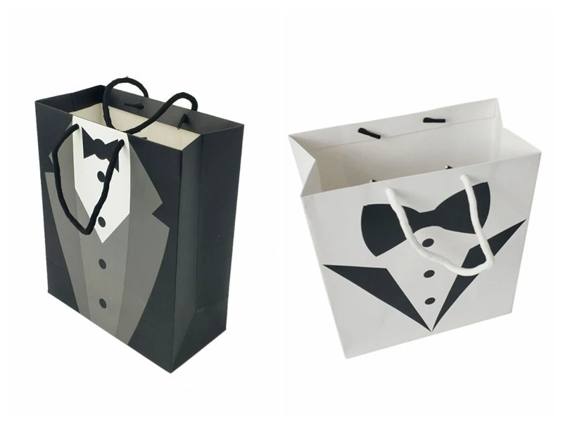 

(30 Pcs/Lot) Party Favor gifts for Bestman of black tuxedo design Gift bags For Groomsman shopping bags and Paper gift packing