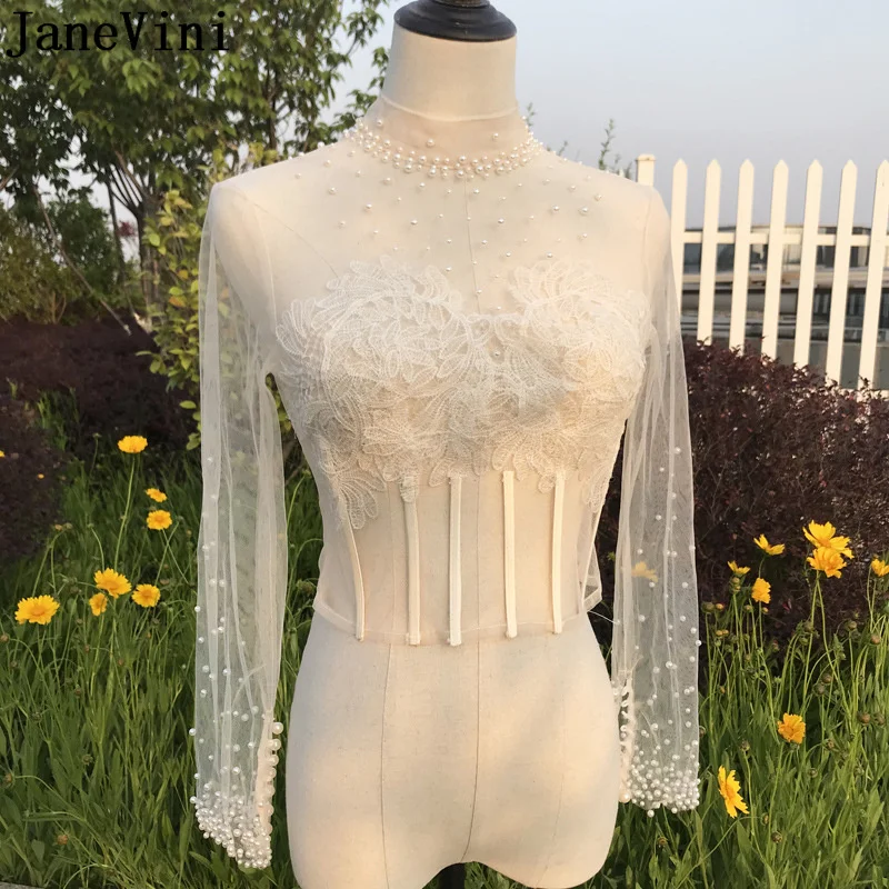 JaneVini Luxury Pearl Cape Champagne Wedding Coat Bridal Bolero Long Sleeves Lace Appliques High Neck Women Evening Wrap Shawl
JaneVini Luxury Pearl Cape Champagne Wedding Coat Bridal Bolero Long Sleeves Lace Appliques High Neck Women Evening Wrap Shawl