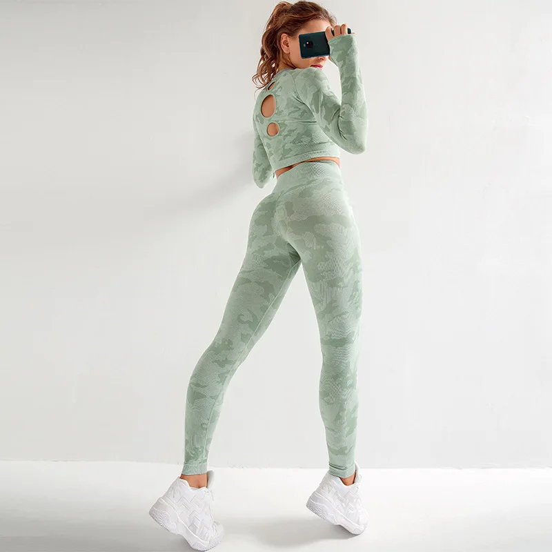Фото Женские комплекты для йоги рубашка с длинным рукавом и бесшовные - купить