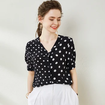 100% Pure Silk Women's Shirts Sexy V Neck Short Sleeves Polka Dots Printed Fashion Casual Summer Shirt Blouse
100% Pure Silk Women's Shirts Sexy V Neck Short Sleeves Polka Dots Printed Fashion Casual Summer Shirt Blouse