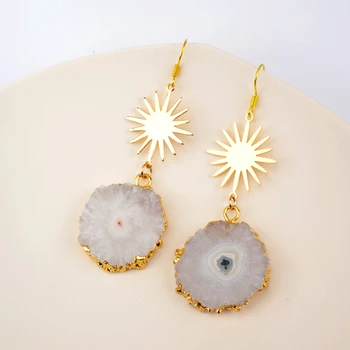 BOROSA White Natural Solar Quartz Dangle Earrings Women Metal Sunflower Drusy Slice Drop Earrings Handmade Jewelry Gifts HD0192
BOROSA White Natural Solar Quartz Dangle Earrings Women Metal Sunflower Drusy Slice Drop Earrings Handmade Jewelry Gifts HD0192