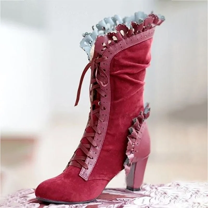 

Women's Boots High Heel Boots Women Steampunk Women Sexy Leather Suede Boots Autumn Vintage Winter Shoes Lace Up Cosplay Boots