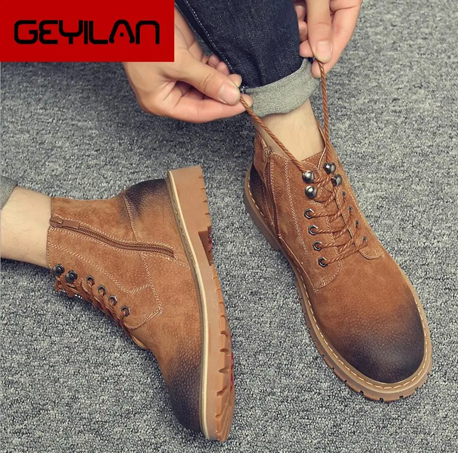 2018 new spring men's leather boots personality Chelsea high boots male British Leather Men's shoes retro boots desert boots