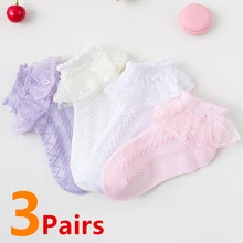 

3 Pairs/Lot Girls Socks Spring Cotton Children Lace Flower Dance Sock Thin Mesh White Ruffle Frilly Kids Princess Socken