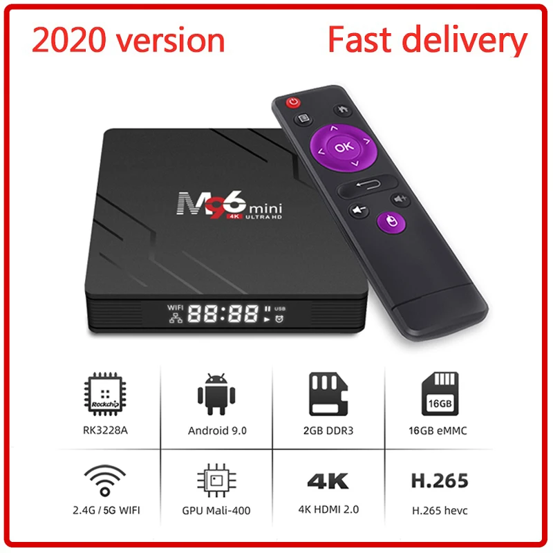 Newest M96 MINI Smart TV Box Android 9.0 4KHD Youtube Google 2.4&5.0G WiFi Bluetooth 4.0 Quad-core Cortex-A7 Set top box 2GB16GB
Newest M96 MINI Smart TV Box Android 9.0 4KHD Youtube Google 2.4&5.0G WiFi Bluetooth 4.0 Quad-core Cortex-A7 Set top box 2GB16GB