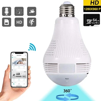 Panoramic Bulb Light Camera 960P Full HD 2mp 360 Degree Fisheye Wi-fi Wireless LED Light lamp IP P2P E27 Dome Security Cam
Panoramic Bulb Light Camera 960P Full HD 2mp 360 Degree Fisheye Wi-fi Wireless LED Light lamp IP P2P E27 Dome Security Cam