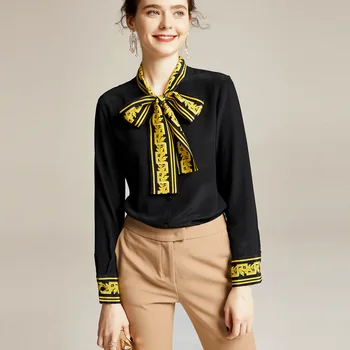 100% Pure Silk Blouse Black Long Sleeve Shirts Women 2020 Spring Yellow Bow Collar High Quality Ladies Tops Casual blusas Chic
100% Pure Silk Blouse Black Long Sleeve Shirts Women 2020 Spring Yellow Bow Collar High Quality Ladies Tops Casual blusas Chic
