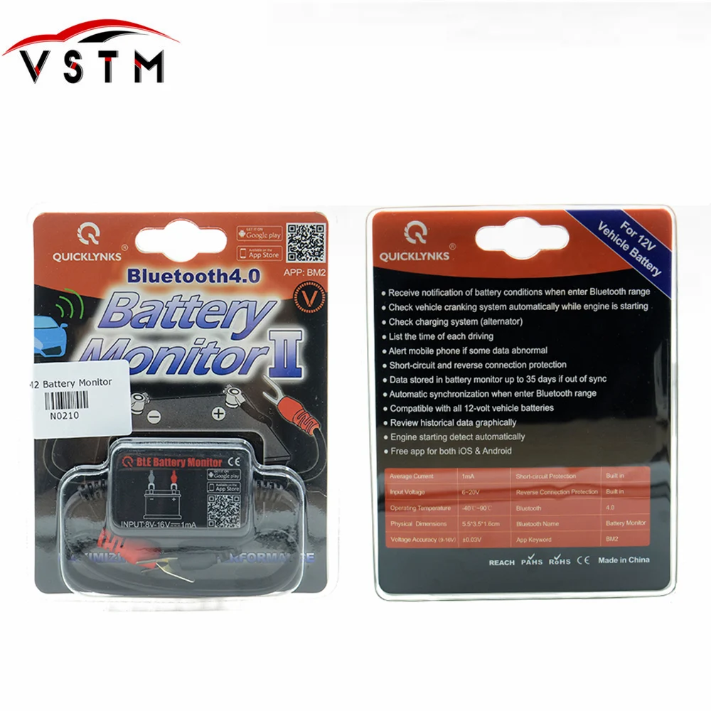QUICKLYNKS Monitor batteria BM2 Bluetooth 4.0 dispositivo auto 12 V tester diagnostico strumento per Android iOS iPhone analizzatore digitale unit/à di misura batteria