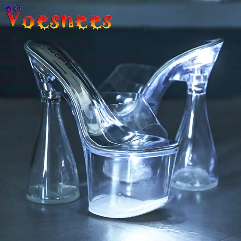 Summer Sexy PVC Slipper Fashion Light Up Glowing Transparent Sandals 17.5CM High Heel Club Party Women Platform Round Heel Shoes
Summer Sexy PVC Slipper Fashion Light Up Glowing Transparent Sandals 17.5CM High Heel Club Party Women Platform Round Heel Shoes