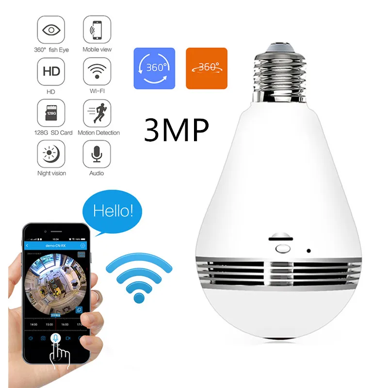 Mini IP Camera 360° LED Light 1080P Wireless Panoramic 3MP Home Security WiFi CCTV Fisheye Bulb Lamp Two Ways Audio Night Vision
Mini IP Camera 360° LED Light 1080P Wireless Panoramic 3MP Home Security WiFi CCTV Fisheye Bulb Lamp Two Ways Audio Night Vision