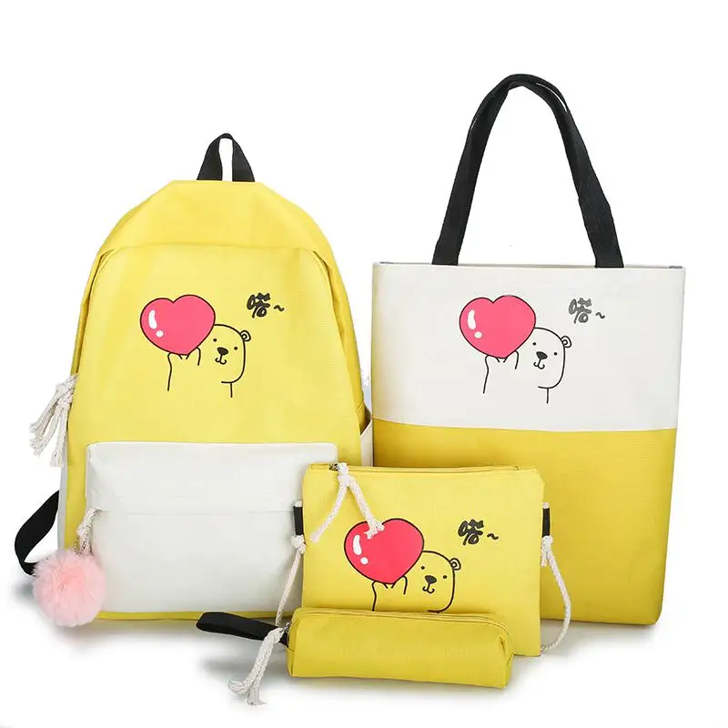 Bag - 5pcs/set School Bag for Teenager Student Girls Women Canvas Backpack Bow Bundle Backpack Solid Mochila Backpack Schoolbag